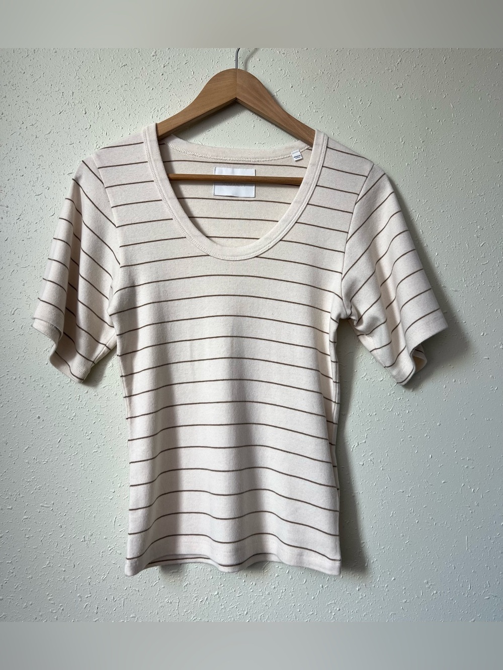 Citizens Of Humanity Cream Short Sleeve Scoop Neck Stripe Top